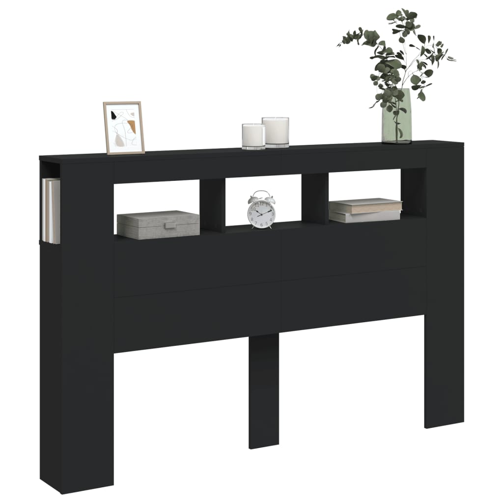 fekete szerelt fa LED-es fejtámla 160x18,5x103,5 cm