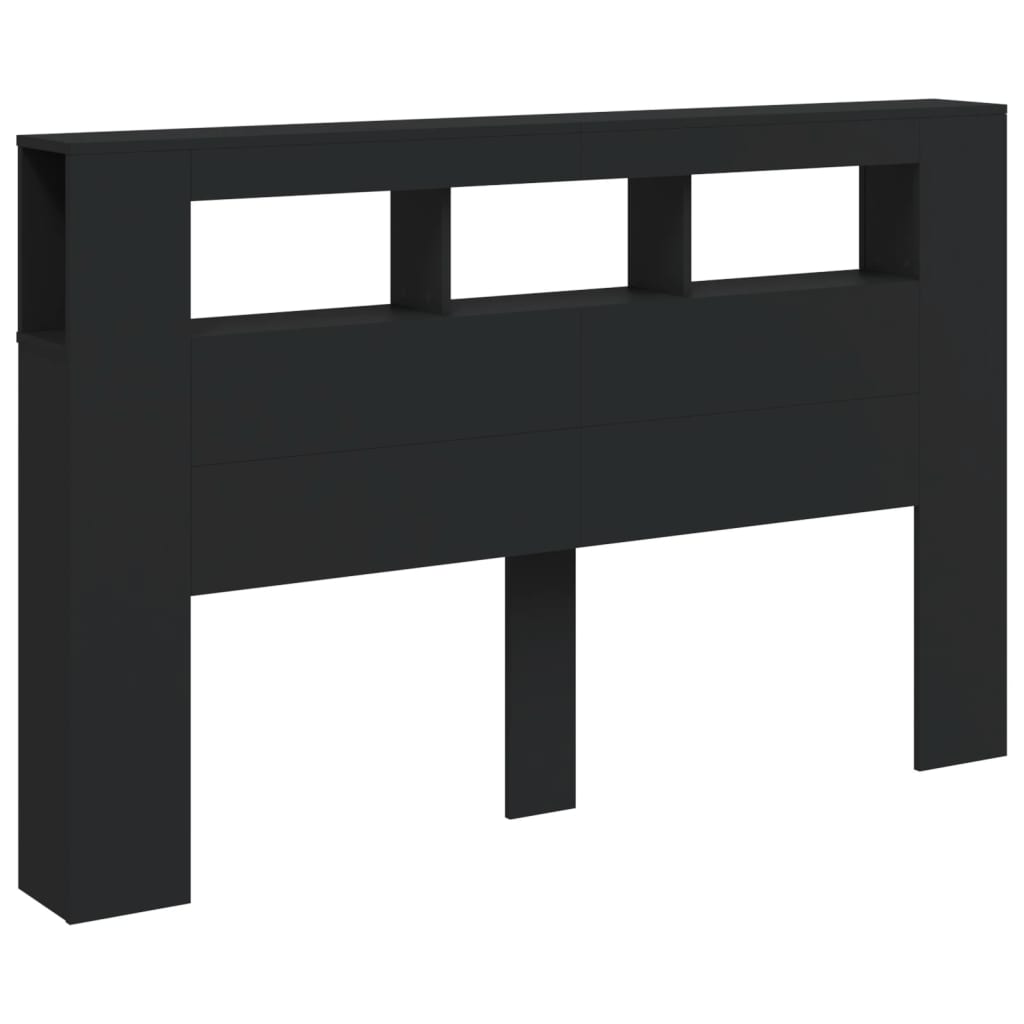 fekete szerelt fa LED-es fejtámla 160x18,5x103,5 cm