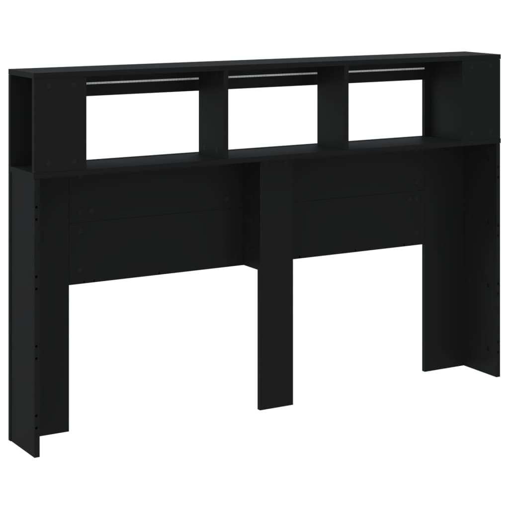 fekete szerelt fa LED-es fejtámla 160x18,5x103,5 cm