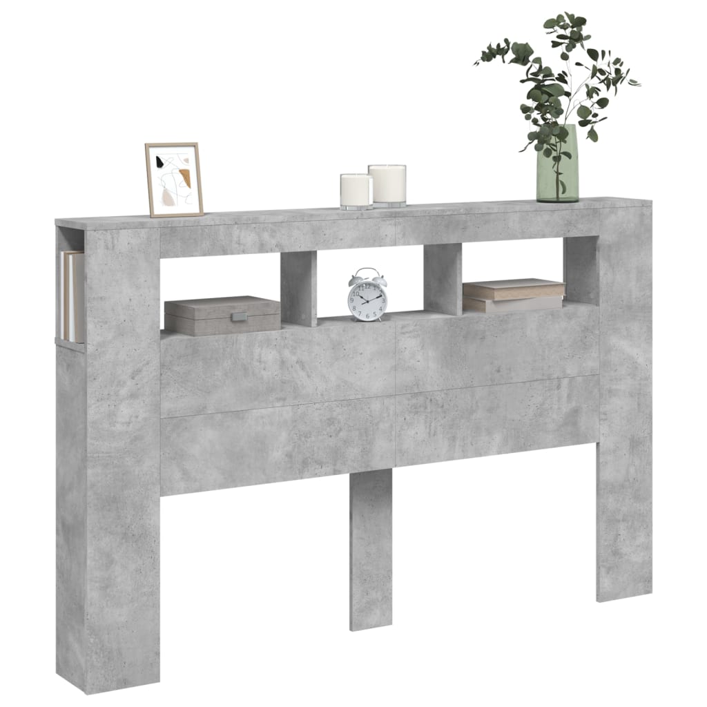 betonszürke szerelt fa LED-es fejtámla 160x18,5x103,5 cm