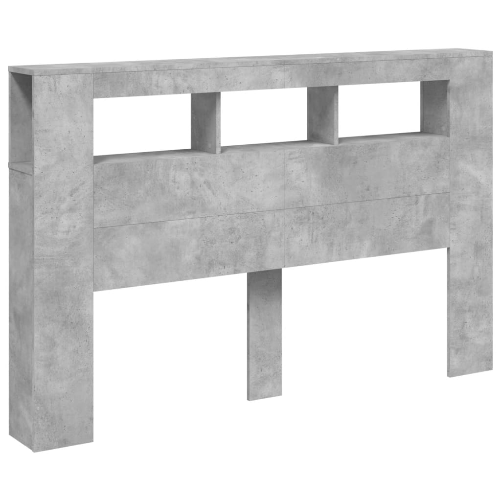 betonszürke szerelt fa LED-es fejtámla 160x18,5x103,5 cm