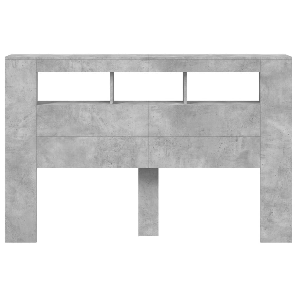 betonszürke szerelt fa LED-es fejtámla 160x18,5x103,5 cm