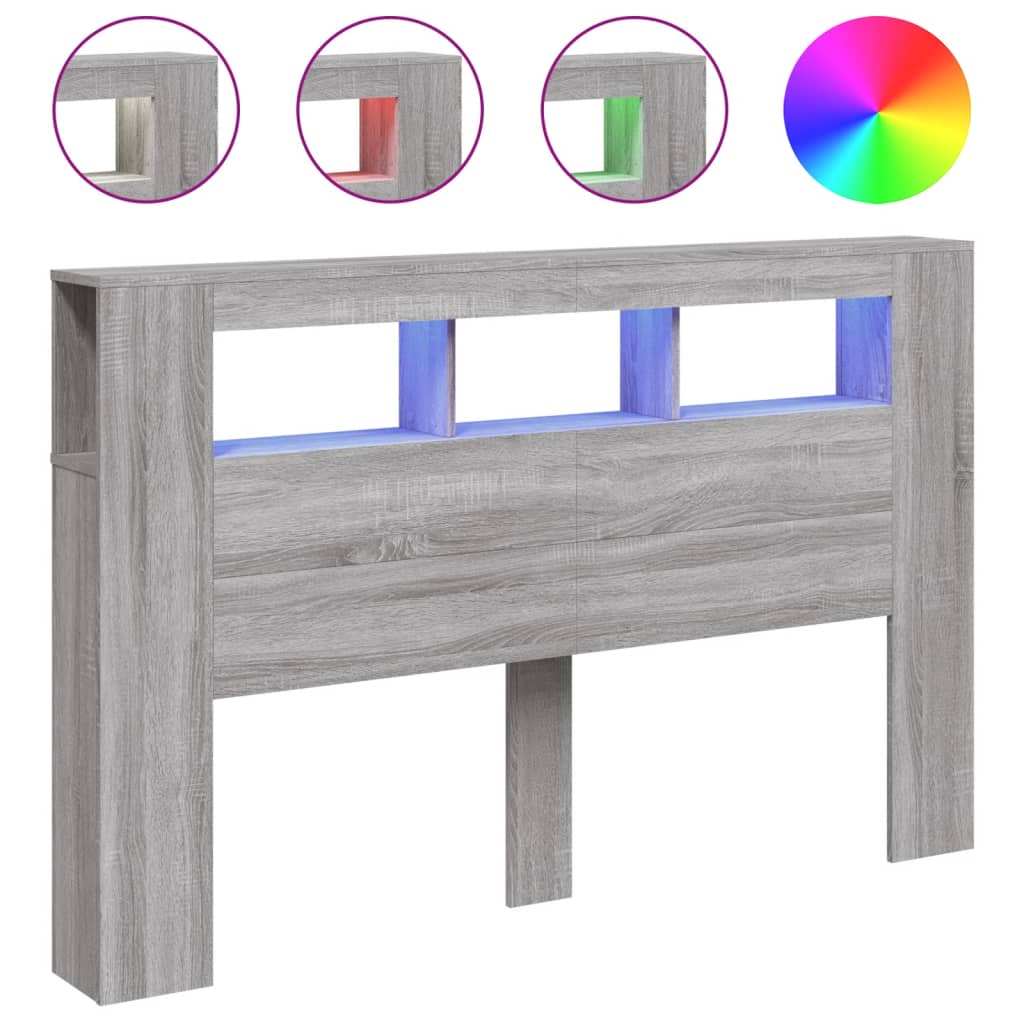 szürke sonoma szerelt fa LED-es fejtámla 160x18,5x103,5 cm