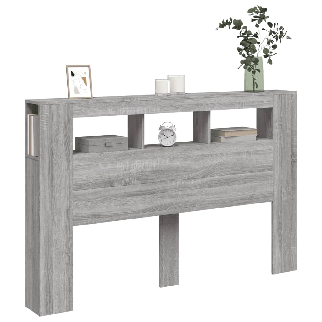 szürke sonoma szerelt fa LED-es fejtámla 160x18,5x103,5 cm