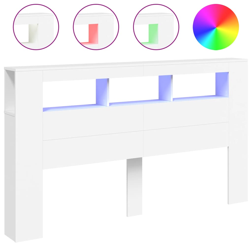 fehér szerelt fa LED-es fejtámla 180x18,5x103,5 cm