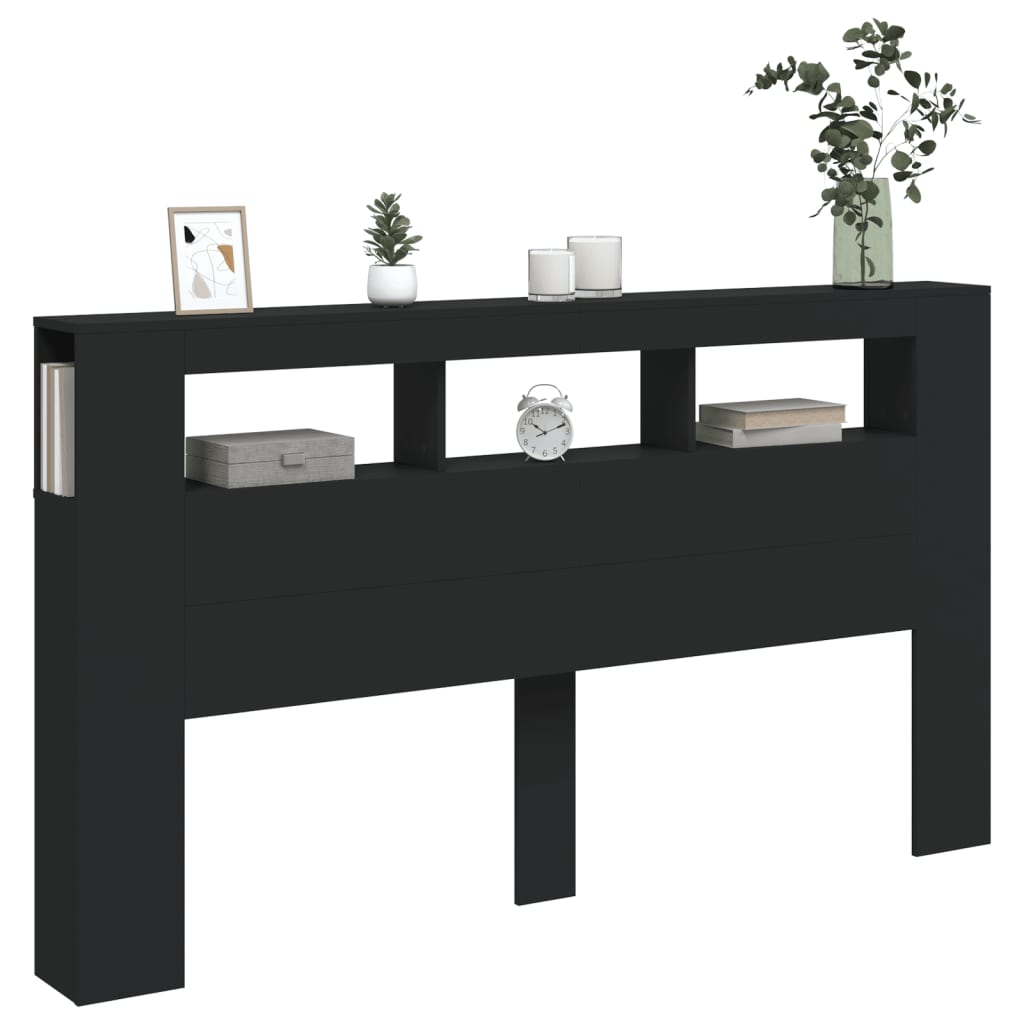 fekete szerelt fa LED-es fejtámla 180x18,5x103,5 cm