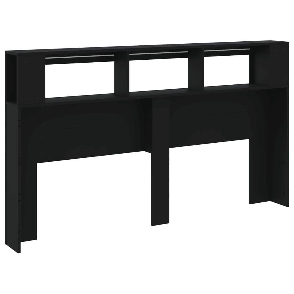 fekete szerelt fa LED-es fejtámla 180x18,5x103,5 cm