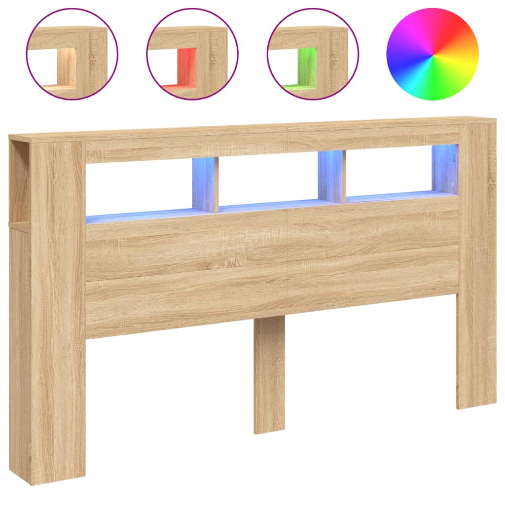 sonoma tölgy színű szerelt fa LED-es fejtámla 180x18,5x103,5 cm