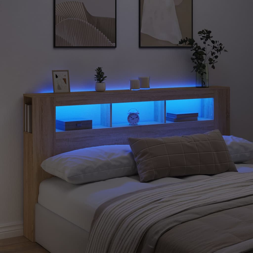 sonoma tölgy színű szerelt fa LED-es fejtámla 180x18,5x103,5 cm