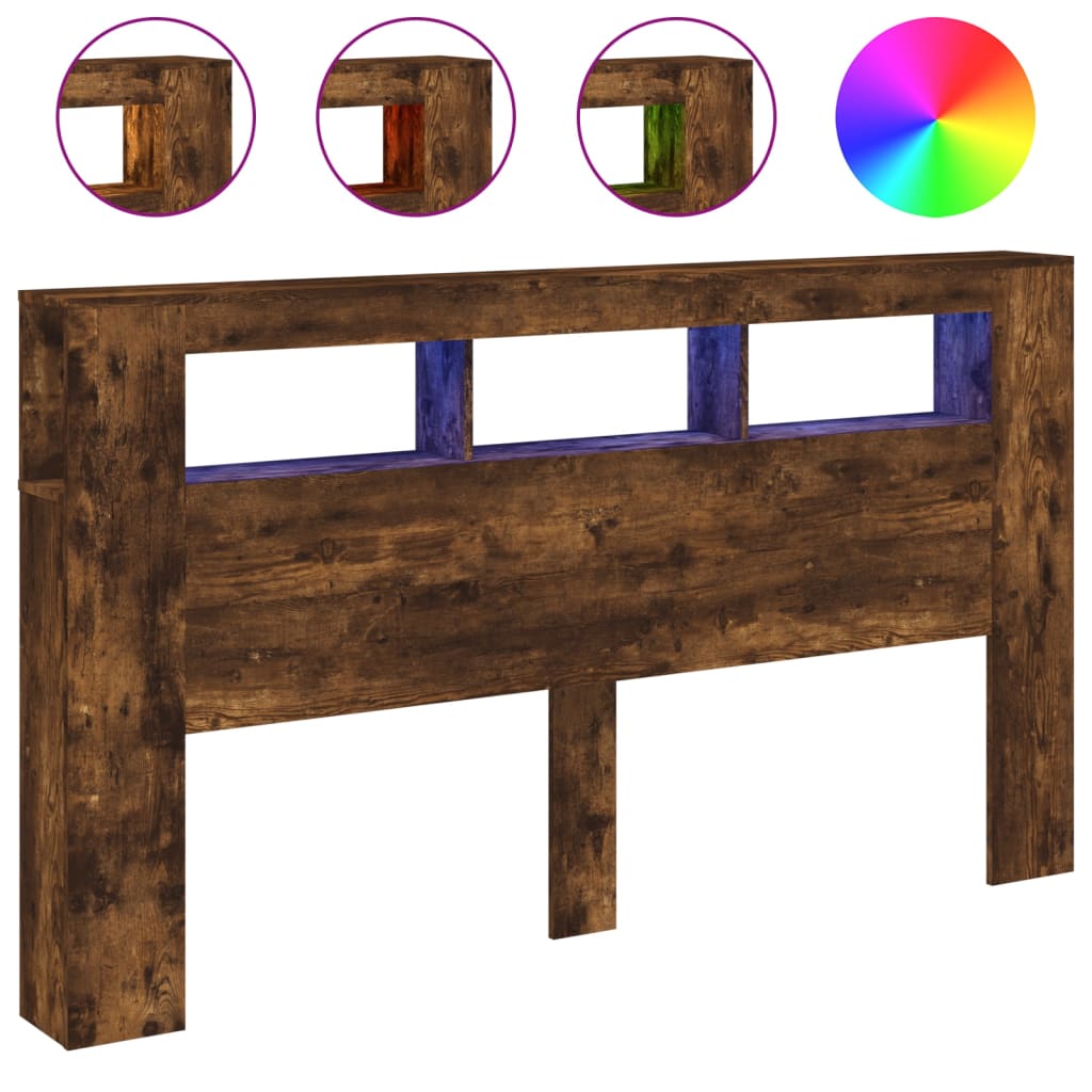 sonoma tölgy színű szerelt fa LED-es fejtámla 180x18,5x103,5 cm