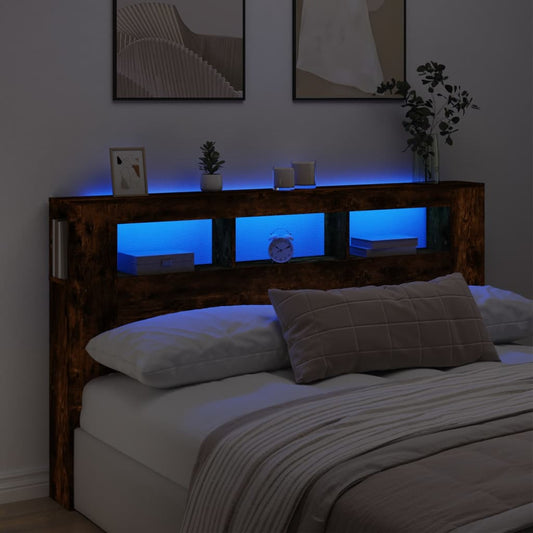sonoma tölgy színű szerelt fa LED-es fejtámla 180x18,5x103,5 cm