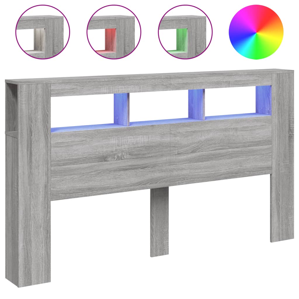 szürke sonoma szerelt fa LED-es fejtámla 180x18,5x103,5 cm
