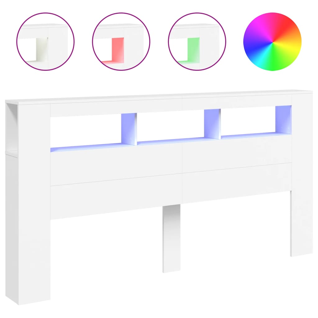 fehér szerelt fa LED-es fejtámla 200 x 18,5 x 103,5 cm