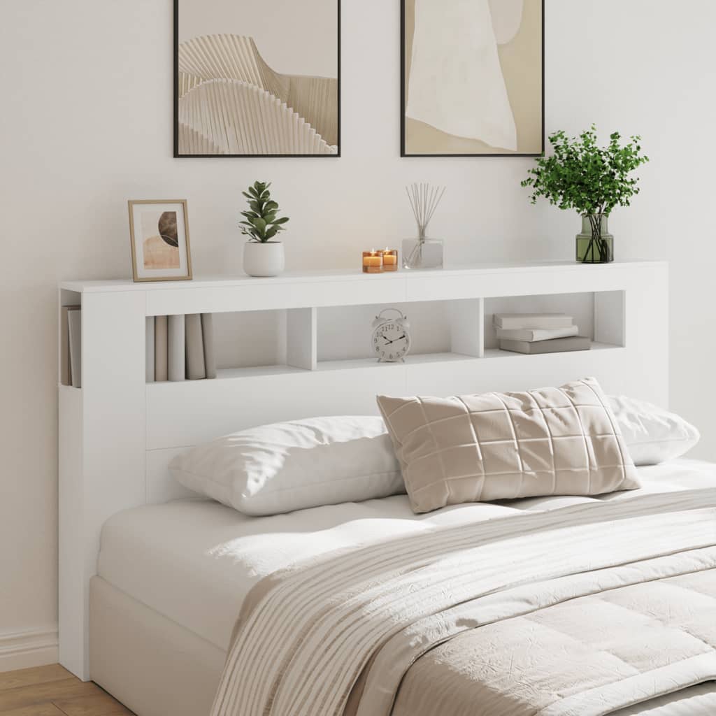 fehér szerelt fa LED-es fejtámla 200 x 18,5 x 103,5 cm