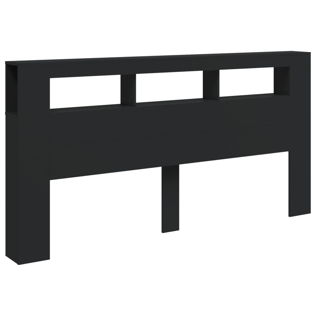 fekete szerelt fa LED-es fejtámla 200 x 18,5 x 103,5 cm