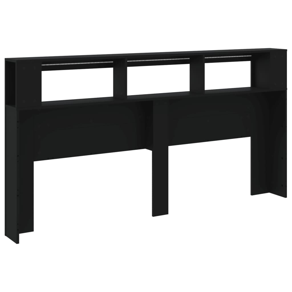 fekete szerelt fa LED-es fejtámla 200 x 18,5 x 103,5 cm