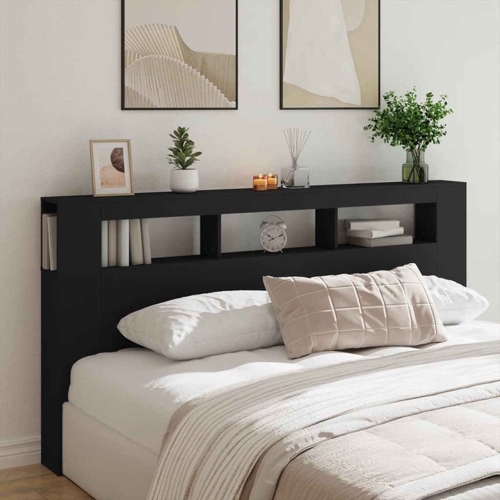 fekete szerelt fa LED-es fejtámla 200 x 18,5 x 103,5 cm
