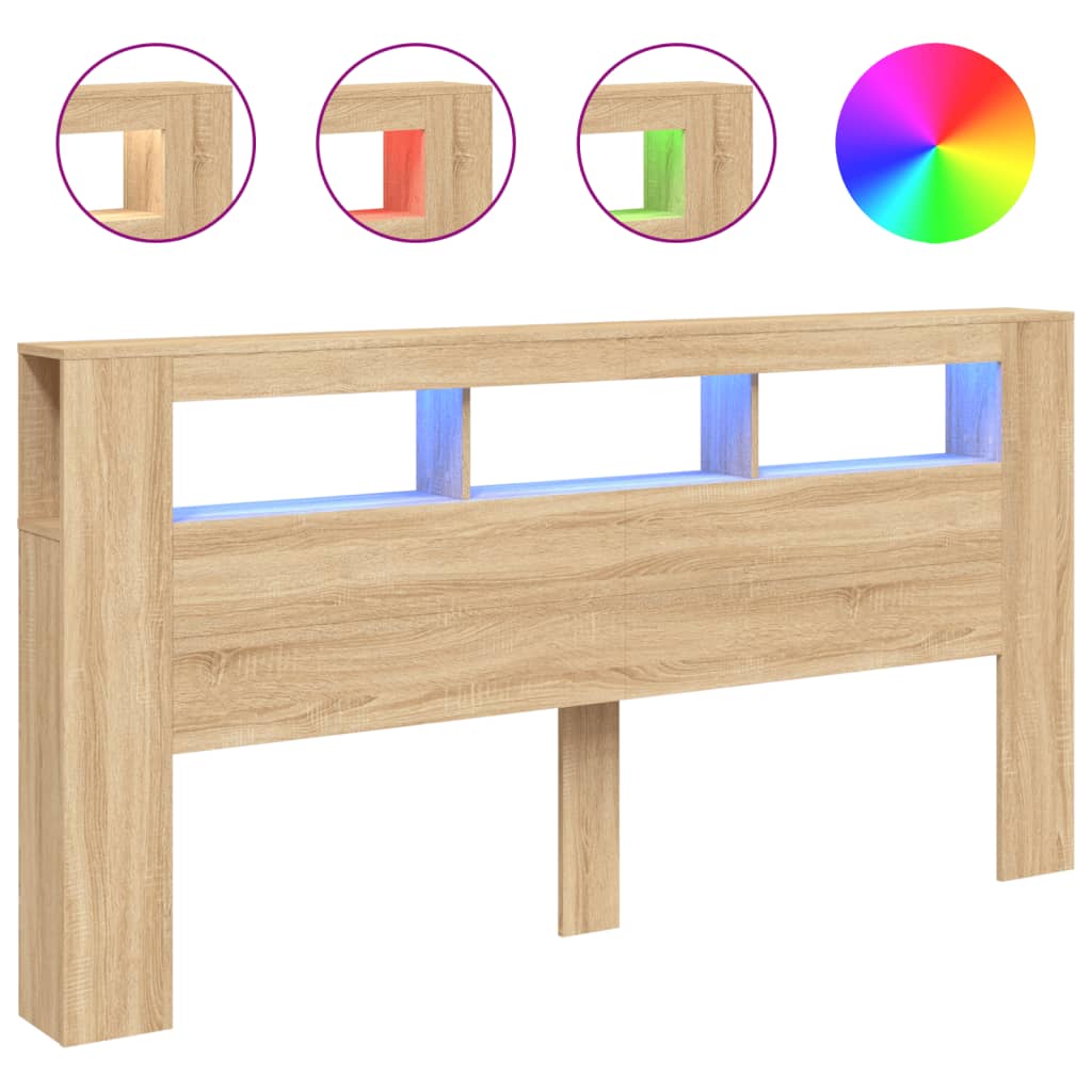 sonoma tölgy színű szerelt fa LED-es fejtámla 200x18,5x103,5 cm