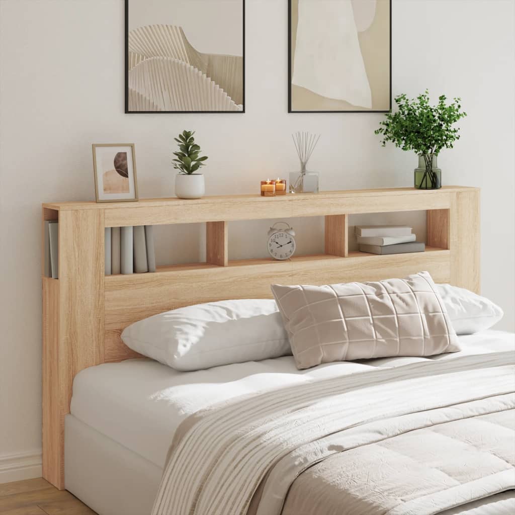 sonoma tölgy színű szerelt fa LED-es fejtámla 200x18,5x103,5 cm