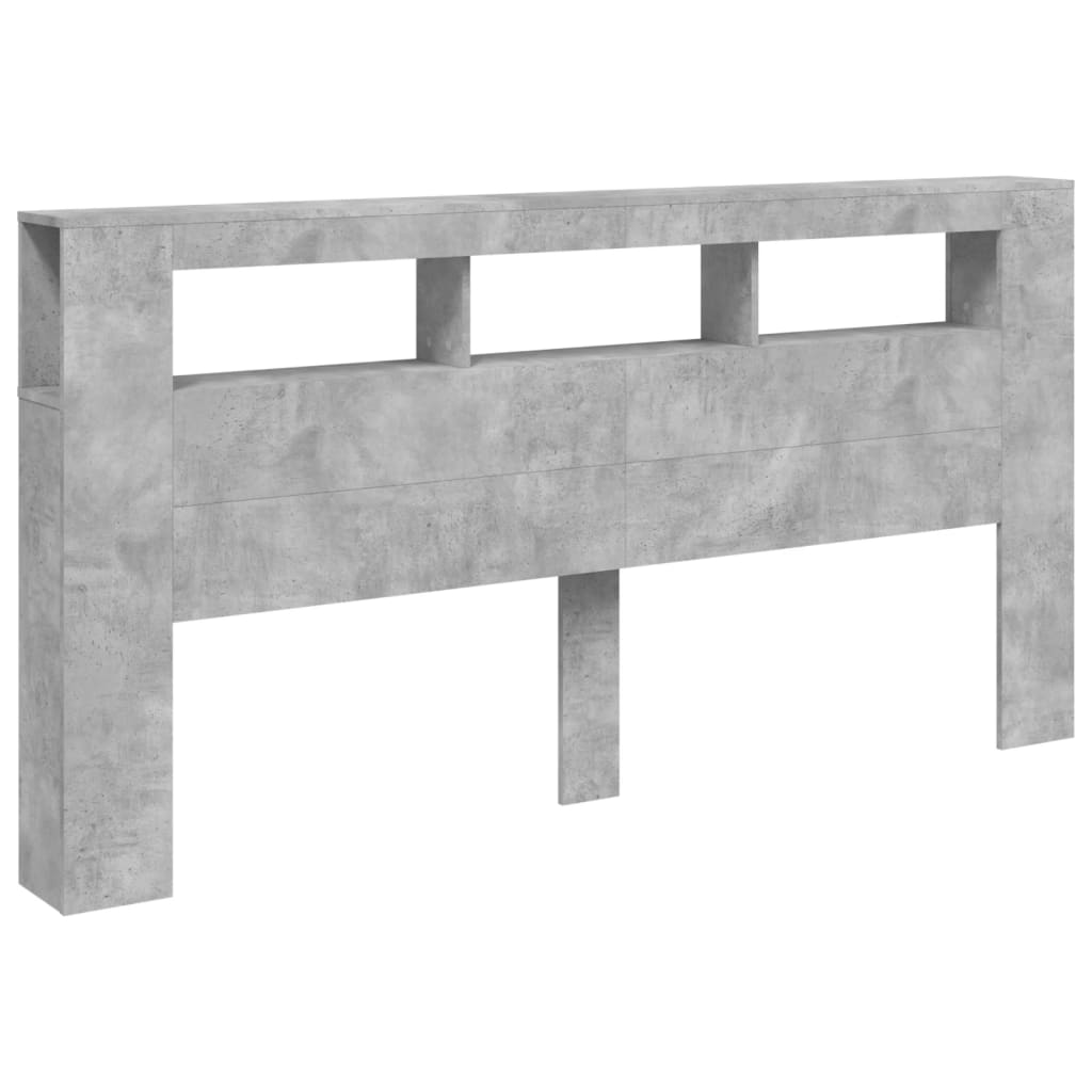 betonszürke szerelt fa LED-es fejtámla 200 x 18,5 x 103,5 cm