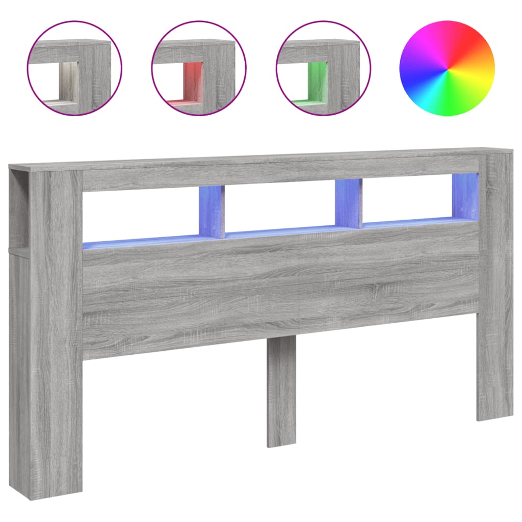 szürke sonoma szerelt fa LED-es fejtámla 200 x 18,5 x 103,5 cm