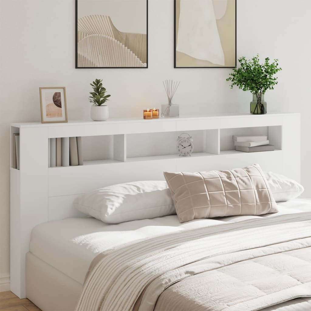 fehér szerelt fa LED-es fejtámla 220x18,5x103,5 cm