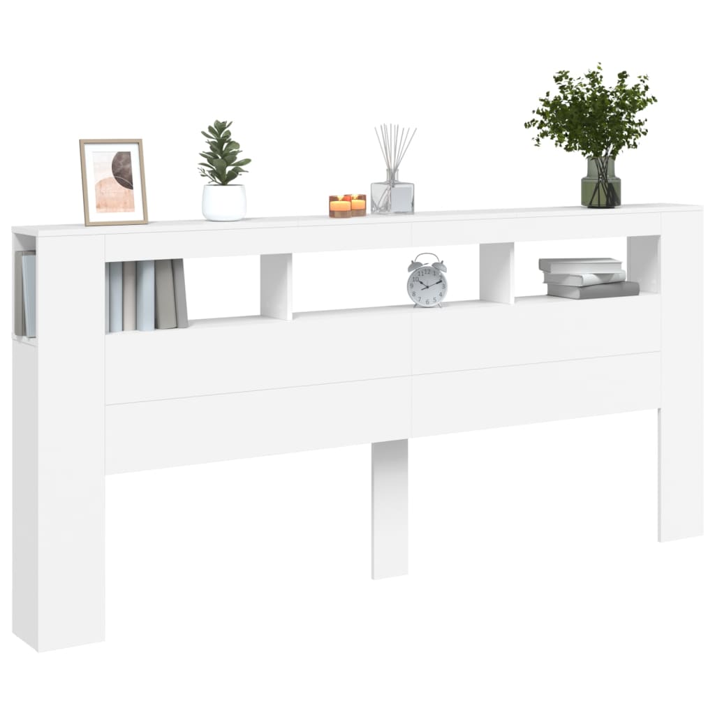 fehér szerelt fa LED-es fejtámla 220x18,5x103,5 cm