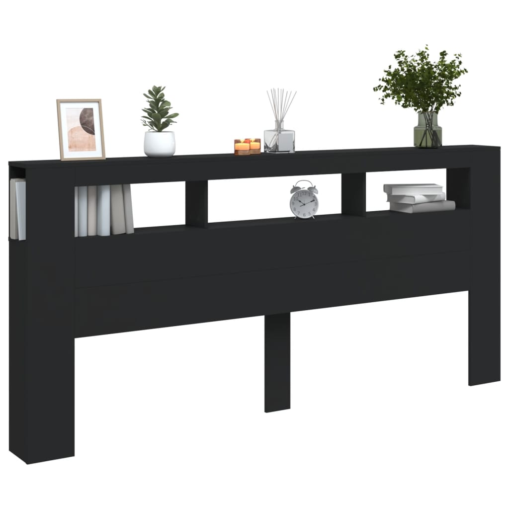 fekete szerelt fa LED-es fejtámla 220x18,5x103,5 cm