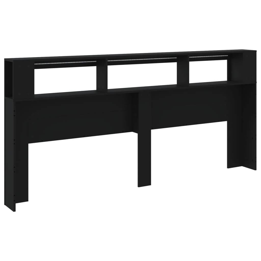 fekete szerelt fa LED-es fejtámla 220x18,5x103,5 cm