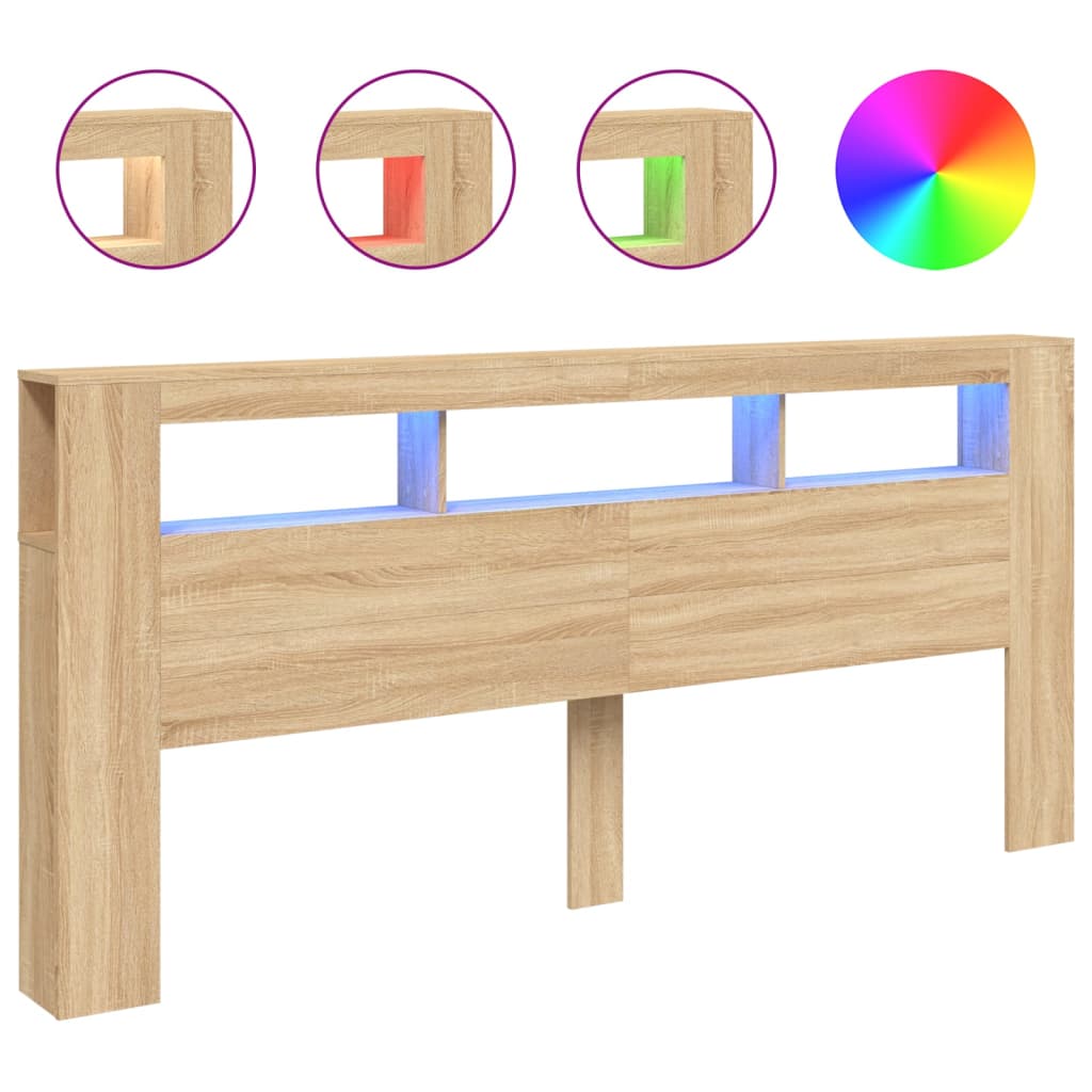 sonoma tölgy színű szerelt fa LED-es fejtámla 220x18,5x103,5 cm