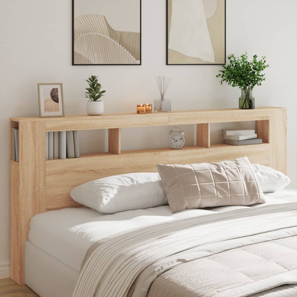 sonoma tölgy színű szerelt fa LED-es fejtámla 220x18,5x103,5 cm