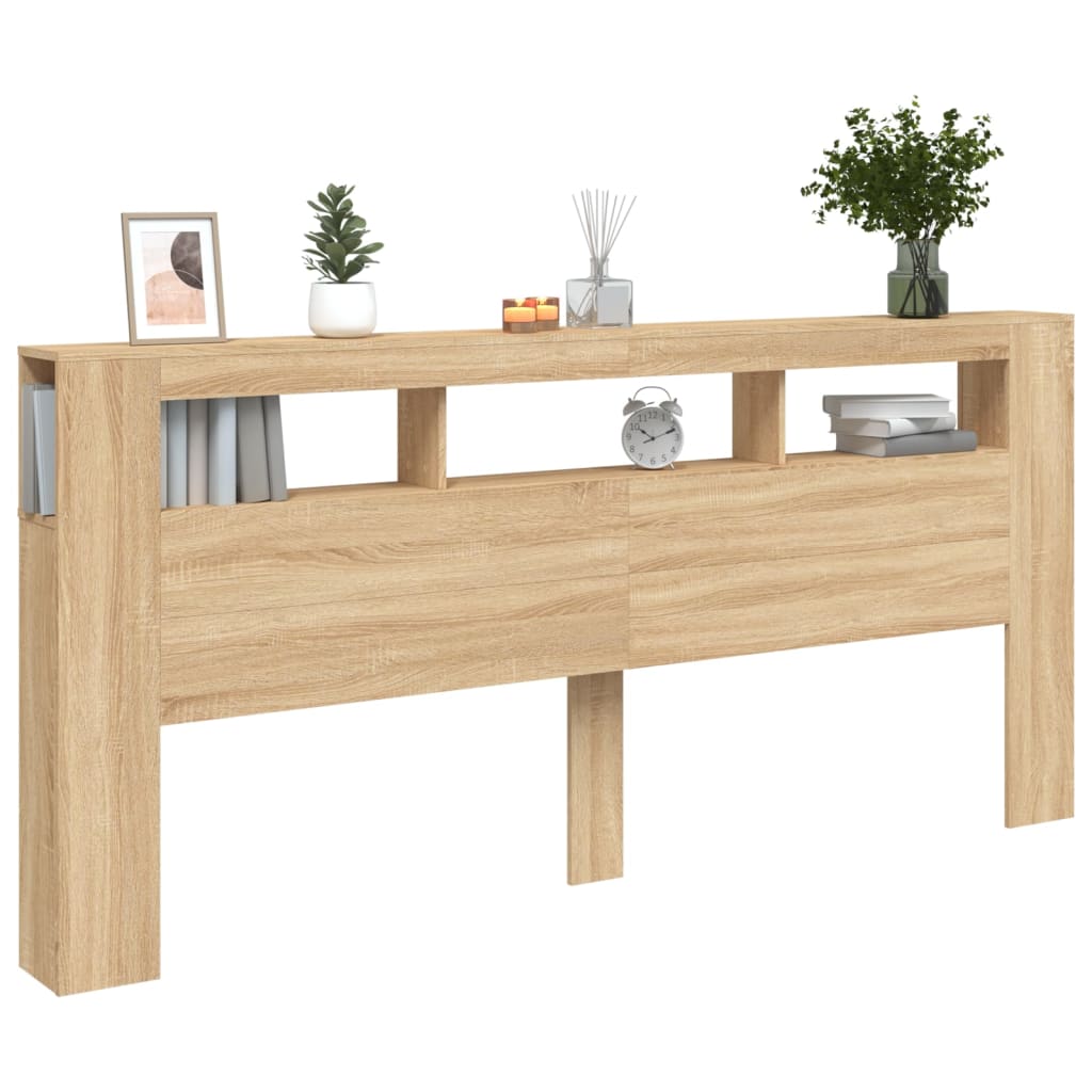 sonoma tölgy színű szerelt fa LED-es fejtámla 220x18,5x103,5 cm