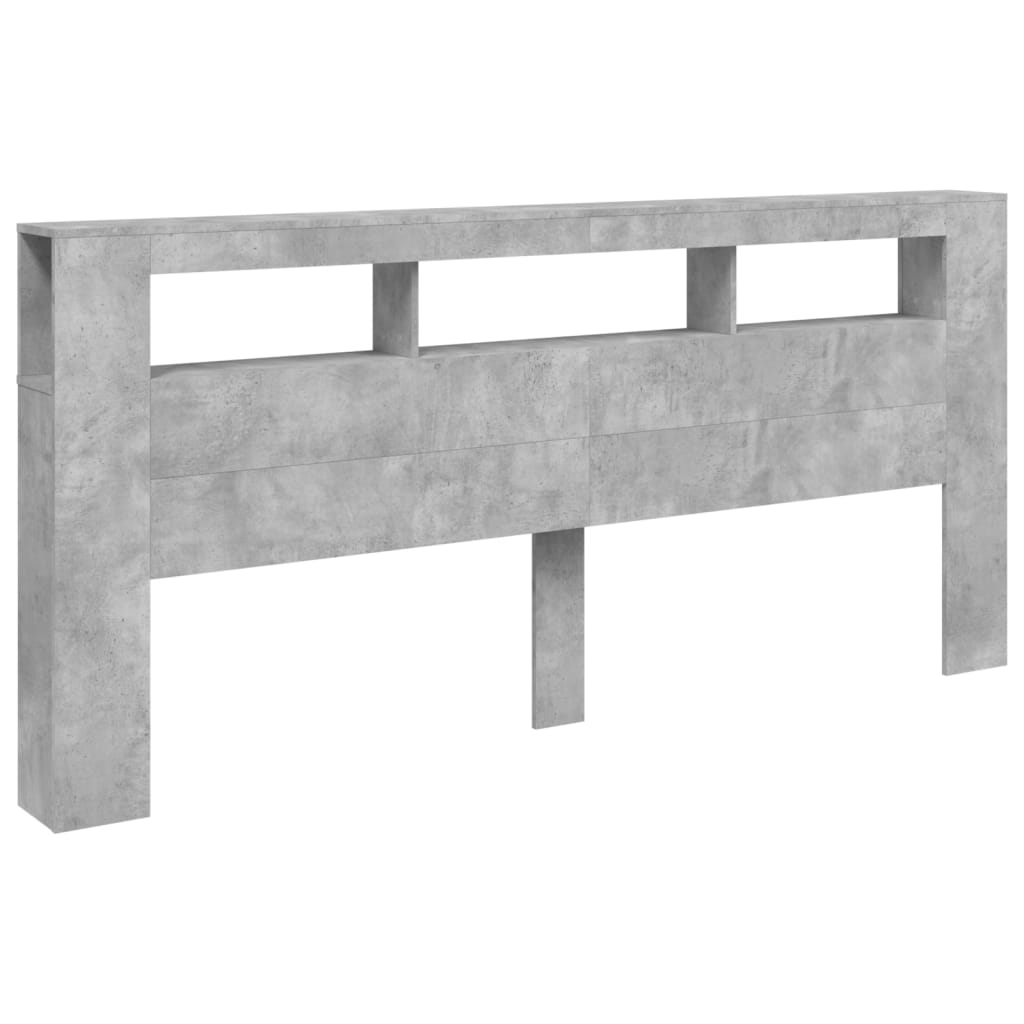 betonszürke szerelt fa LED-es fejtámla 220x18,5x103,5 cm