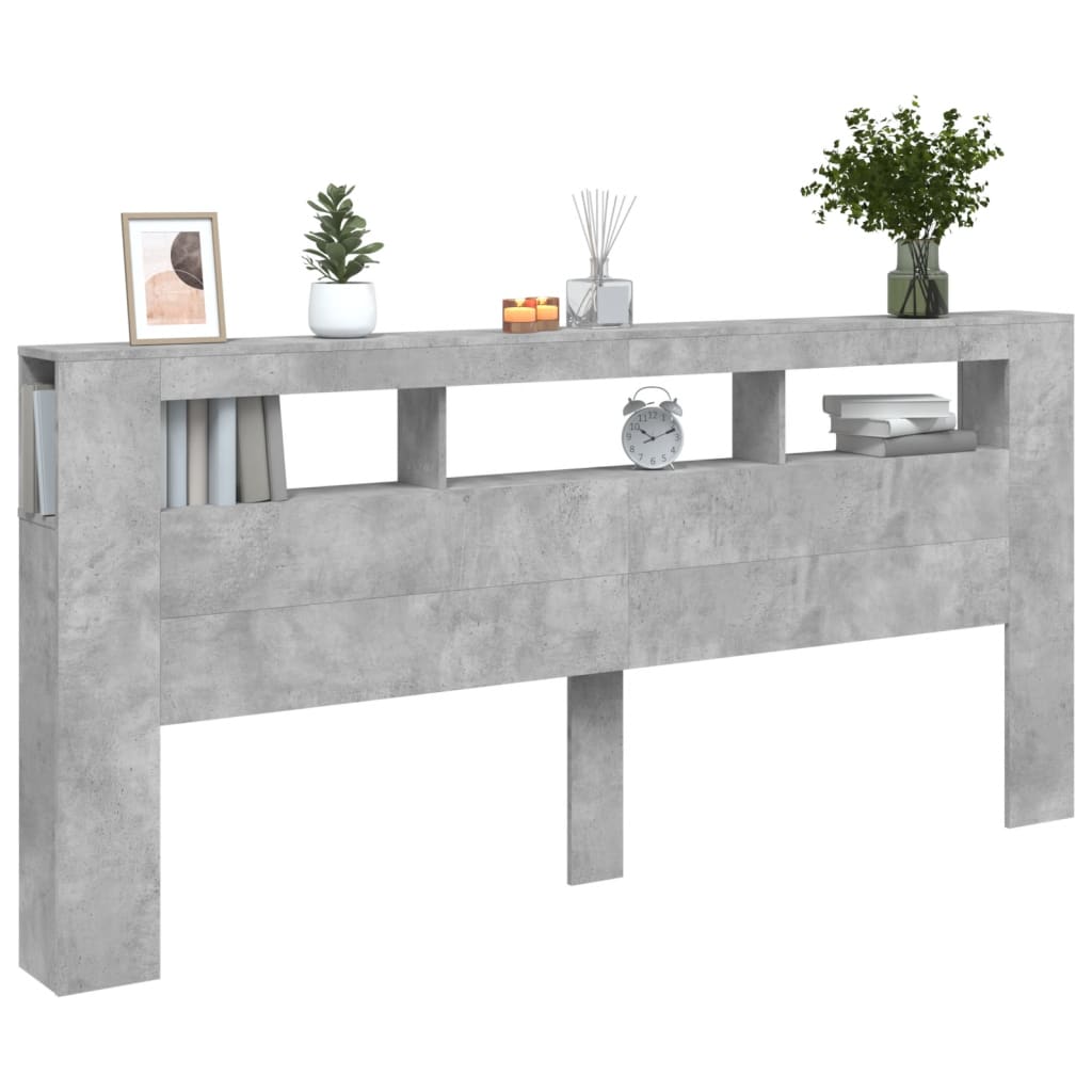 betonszürke szerelt fa LED-es fejtámla 220x18,5x103,5 cm