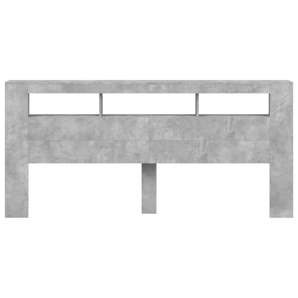 betonszürke szerelt fa LED-es fejtámla 220x18,5x103,5 cm