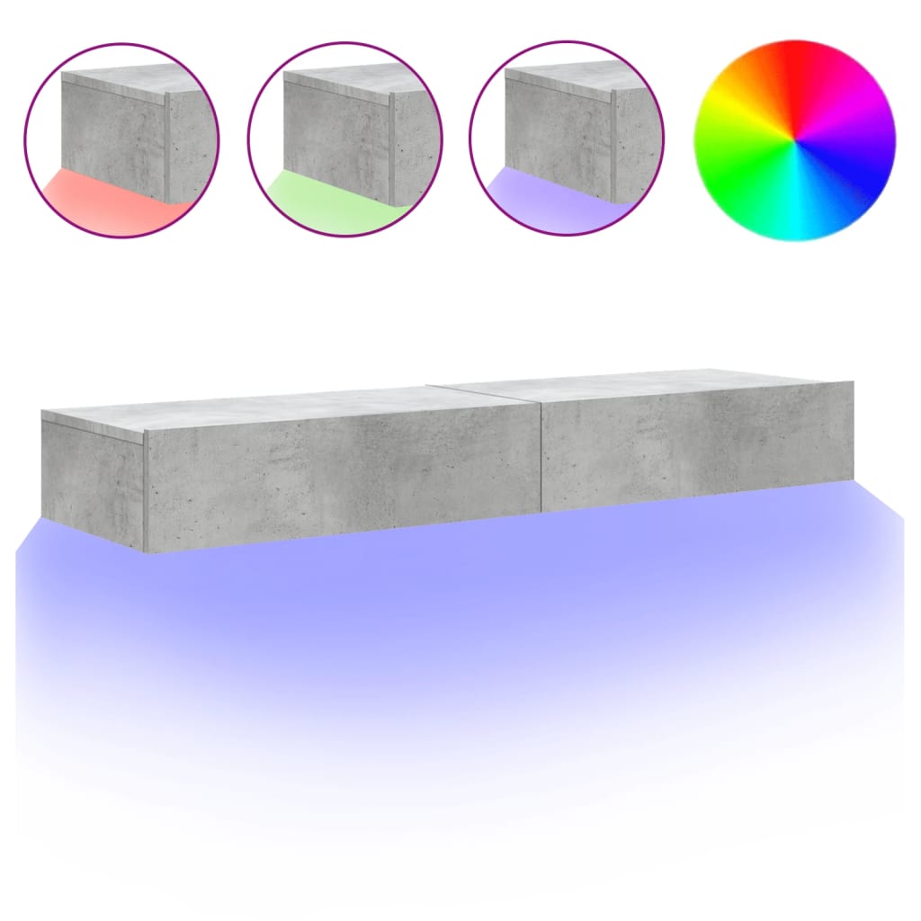 2 db betonszürke TV-szekrény LED-lámpákkal 60x35x15,5 cm