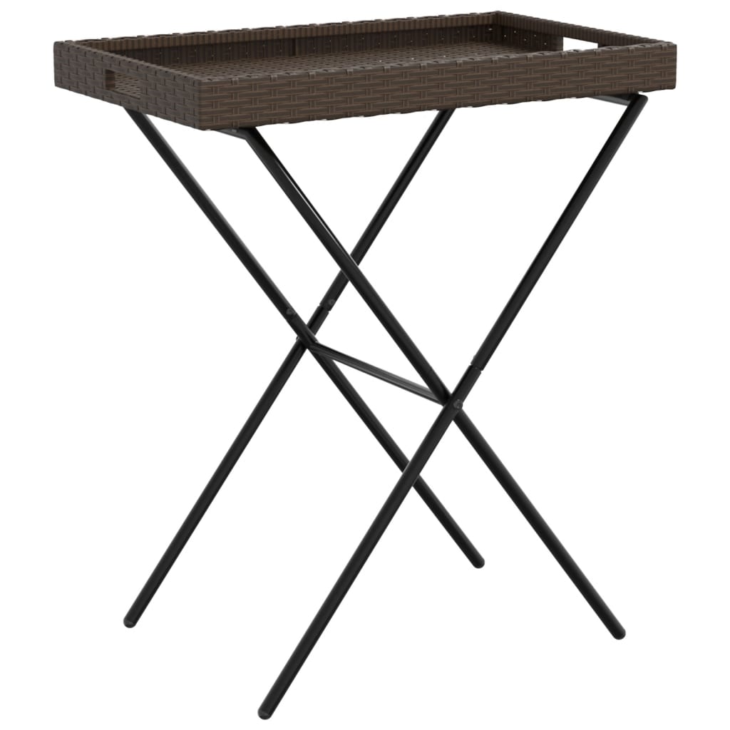 barna összecsukható polyrattan tálcaasztal 65 x 40 x 75 cm