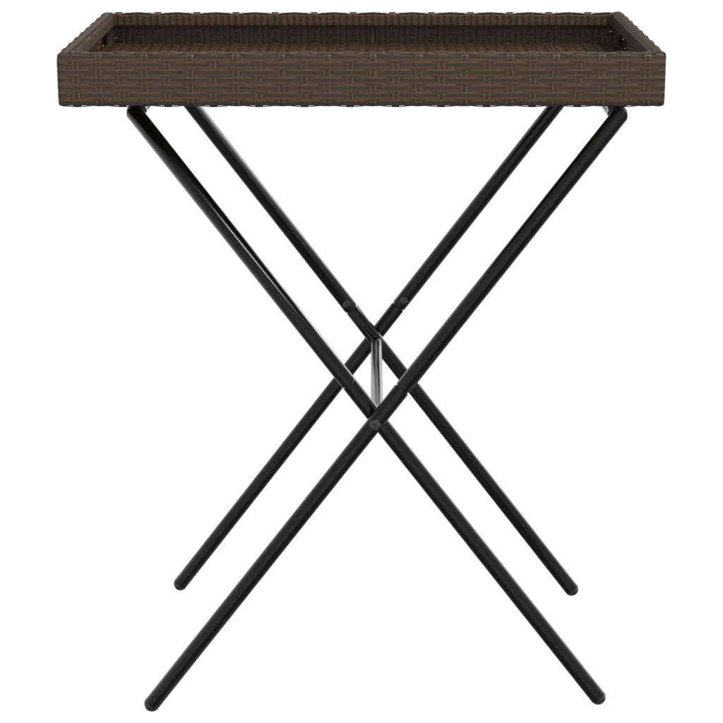 barna összecsukható polyrattan tálcaasztal 65 x 40 x 75 cm