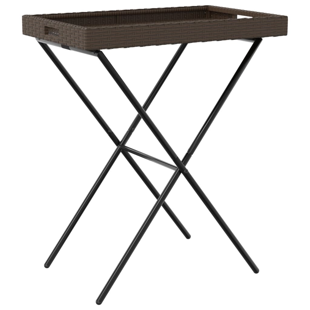 barna összecsukható polyrattan tálcaasztal 65 x 40 x 75 cm