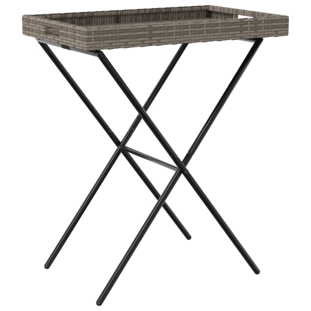 szürke összecsukható polyrattan tálcaasztal 65 x 40 x 75 cm