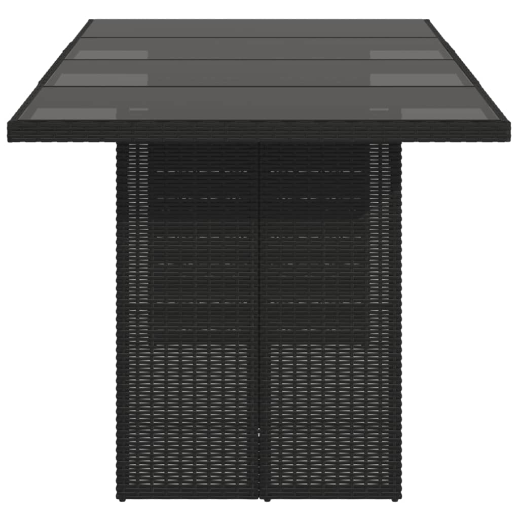 fekete polyrattan üveglapos kerti asztal 190x80x74 cm