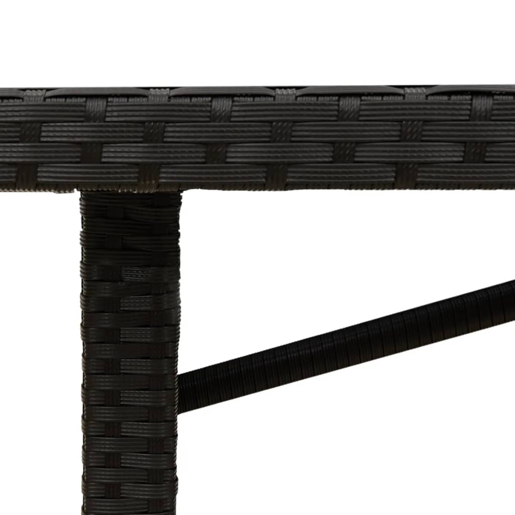 fekete polyrattan üveglapos kerti asztal 190x80x74 cm