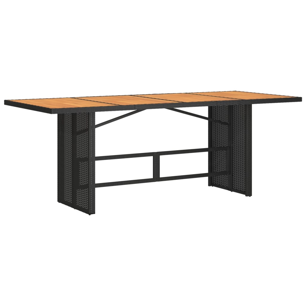 fekete polyrattan akácfa lapos kerti asztal 190 x 80 x 74 cm