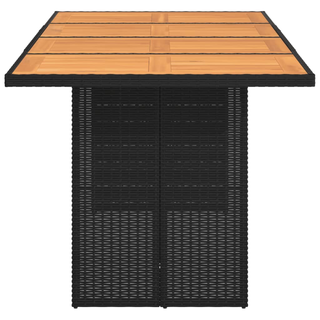 fekete polyrattan akácfa lapos kerti asztal 190 x 80 x 74 cm