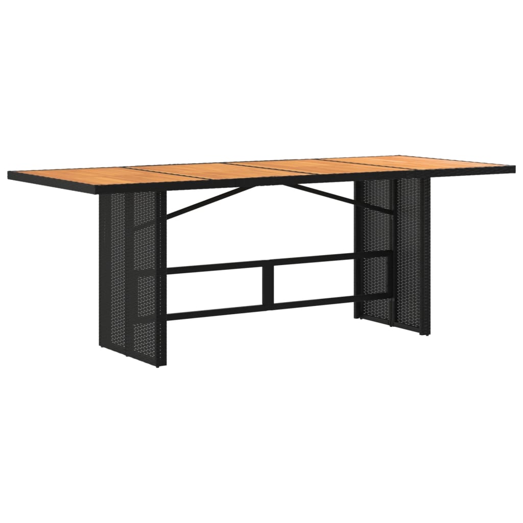 fekete polyrattan akácfa lapos kerti asztal 190 x 80 x 74 cm