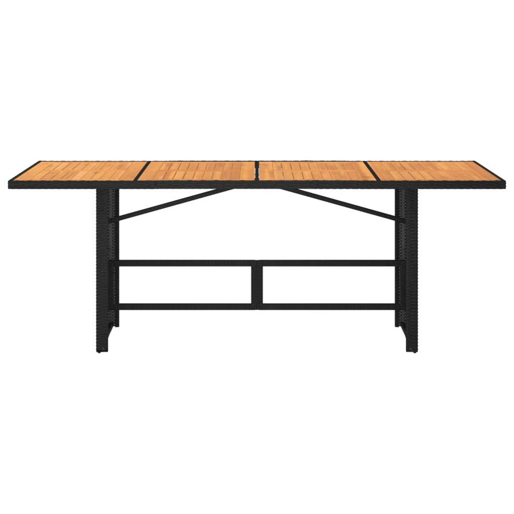 fekete polyrattan akácfa lapos kerti asztal 190 x 80 x 74 cm