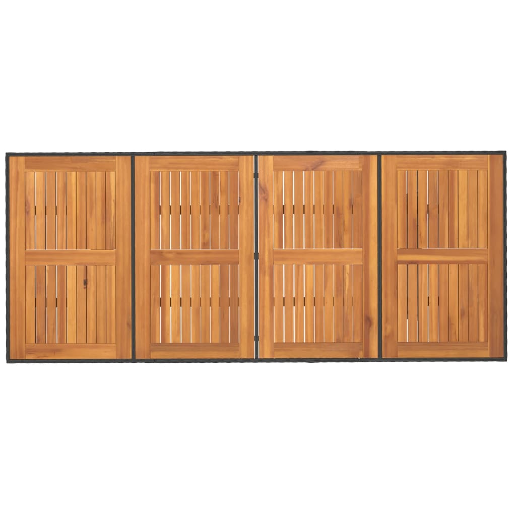 fekete polyrattan akácfa lapos kerti asztal 190 x 80 x 74 cm