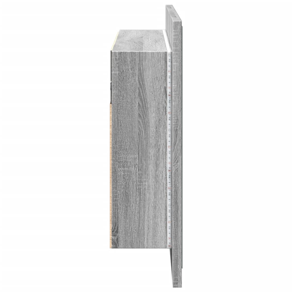 szürke sonoma akril LED-es tükrös fürdőszobaszekrény 80x12x45cm