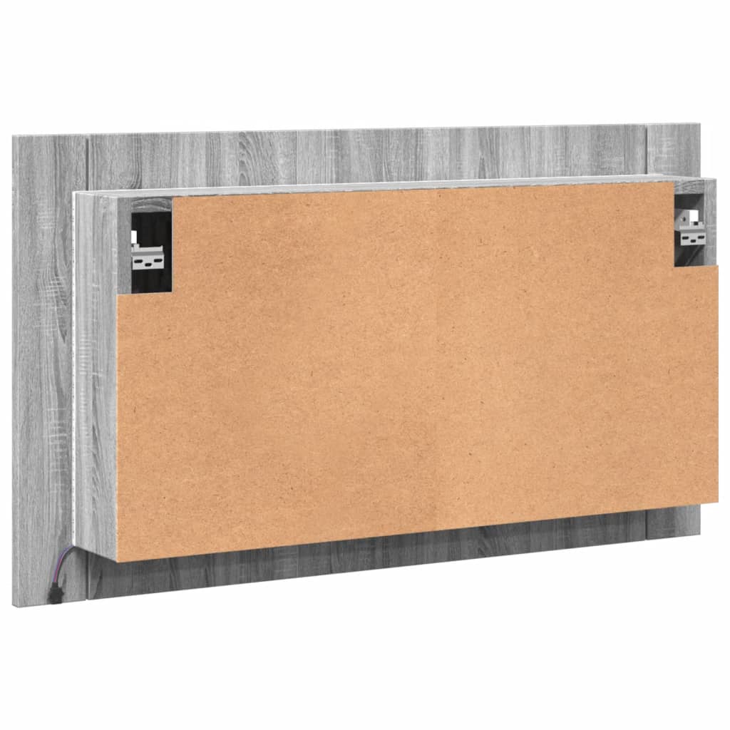 szürke sonoma akril LED-es tükrös fürdőszobaszekrény 80x12x45cm