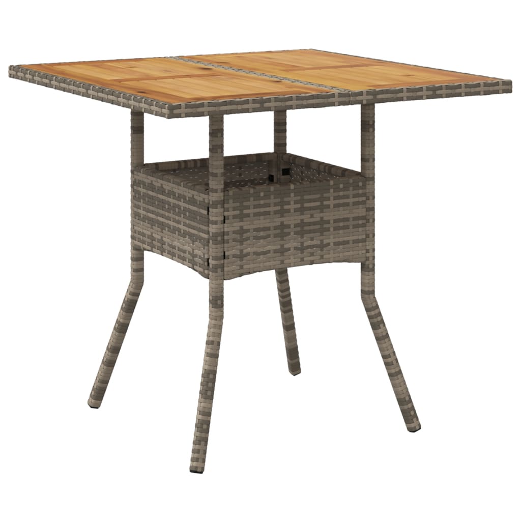 szürke polyrattan kerti asztal akácfa lappal 80 x 80 x 75 cm